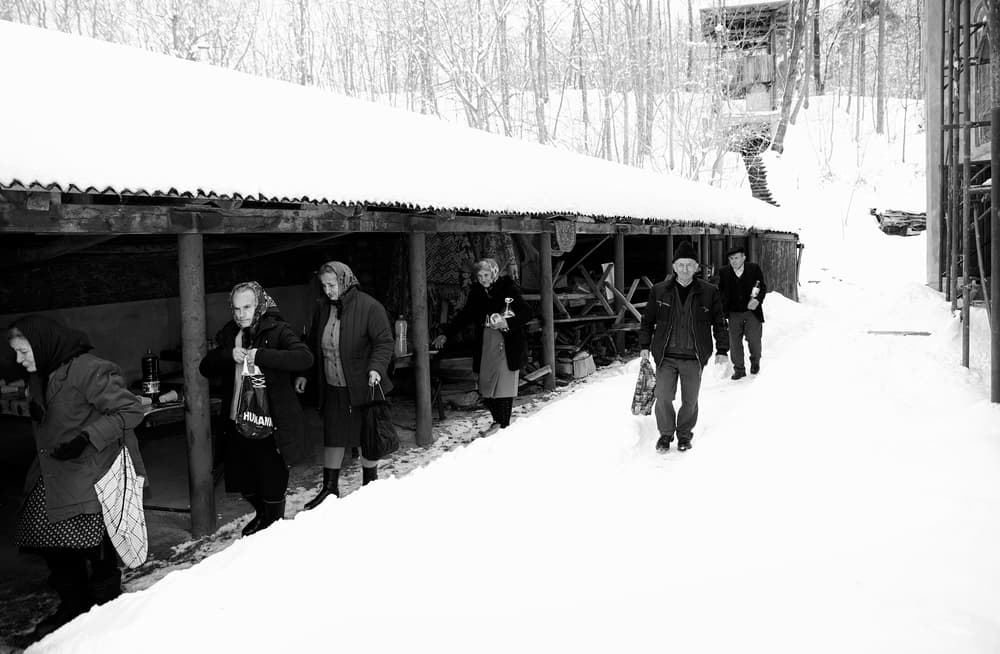 Snowy Market Scene by Julien Oncete — canvas wall art