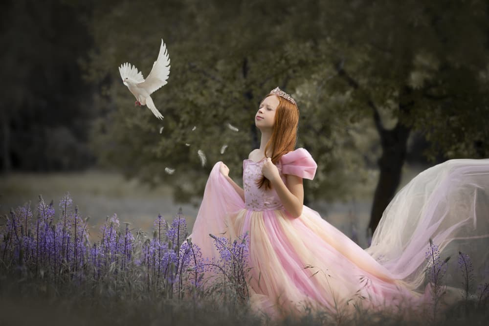 Dreamy Girl And Dove by AYMAN KHRBAWE — canvas wall art