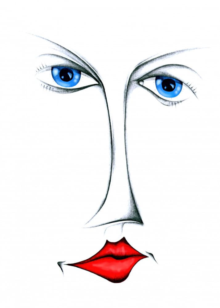 Stylized Blue Eyes Red Lips by Kulik — canvas wall art