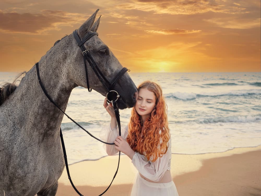Sunset Beach Horse Embrace by Svetlana Kirzh — canvas wall art