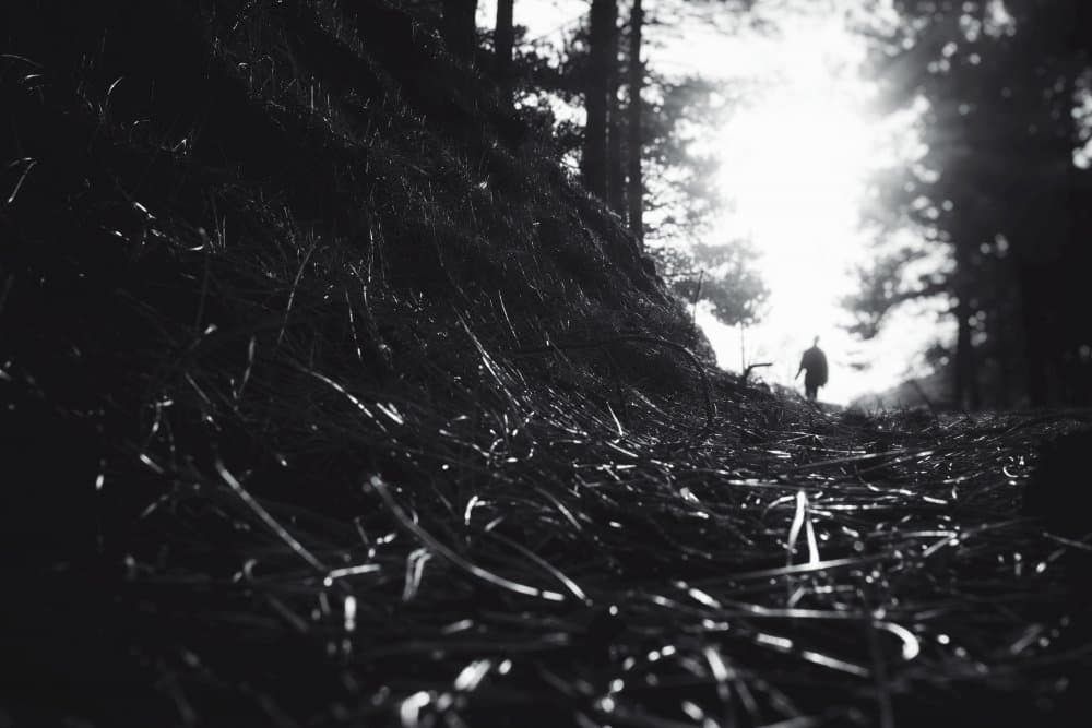 Lone Figure Forest Walk by Ali Ayer — canvas wall art