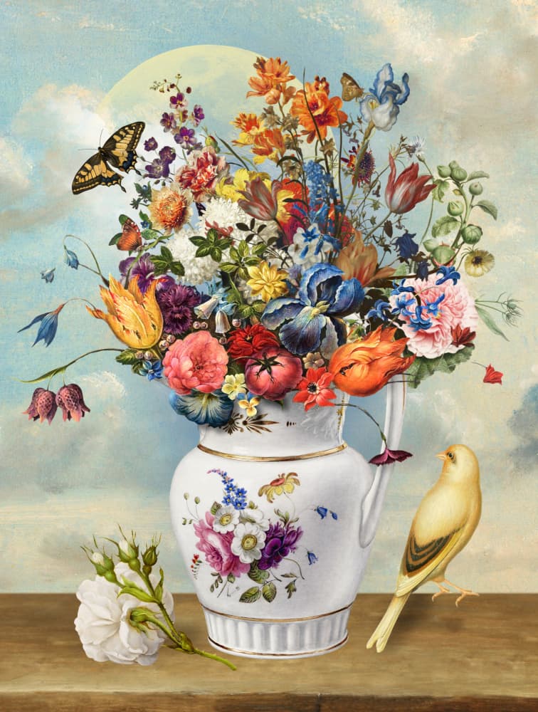 Vibrant Floral Still Life by Marja van den Hurk — canvas wall art
