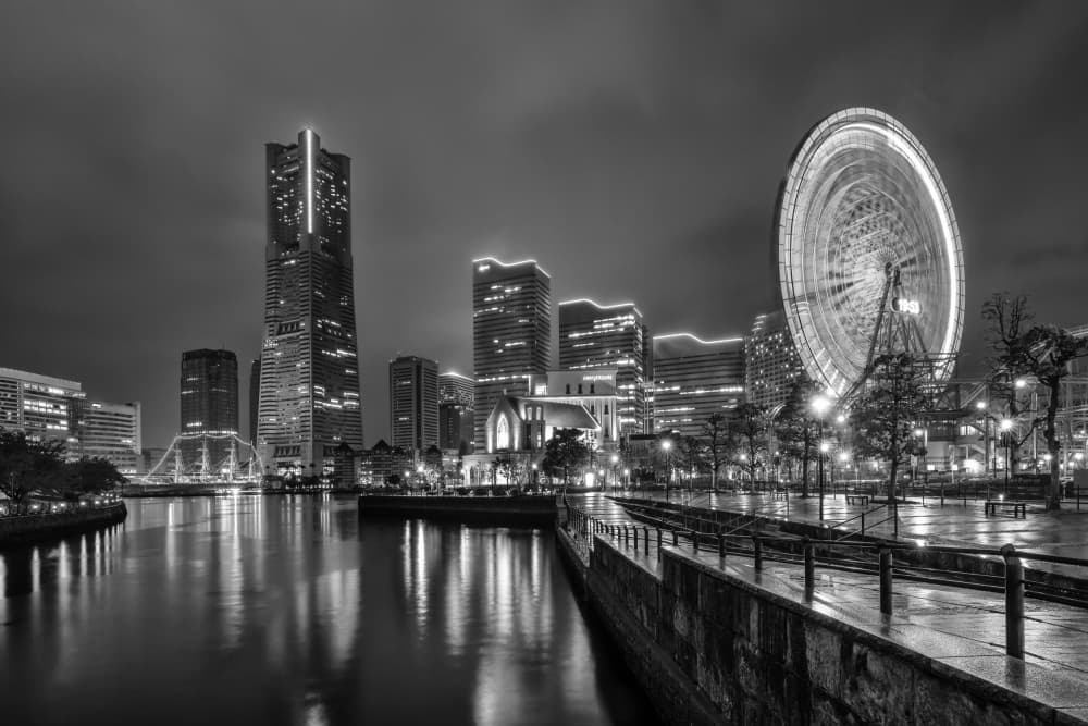 Monochrome City Night Reflections by Melanie Viola — canvas wall art