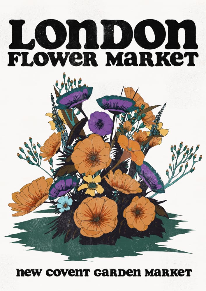Retro London Flower Market by Nicholas — canvas wall art