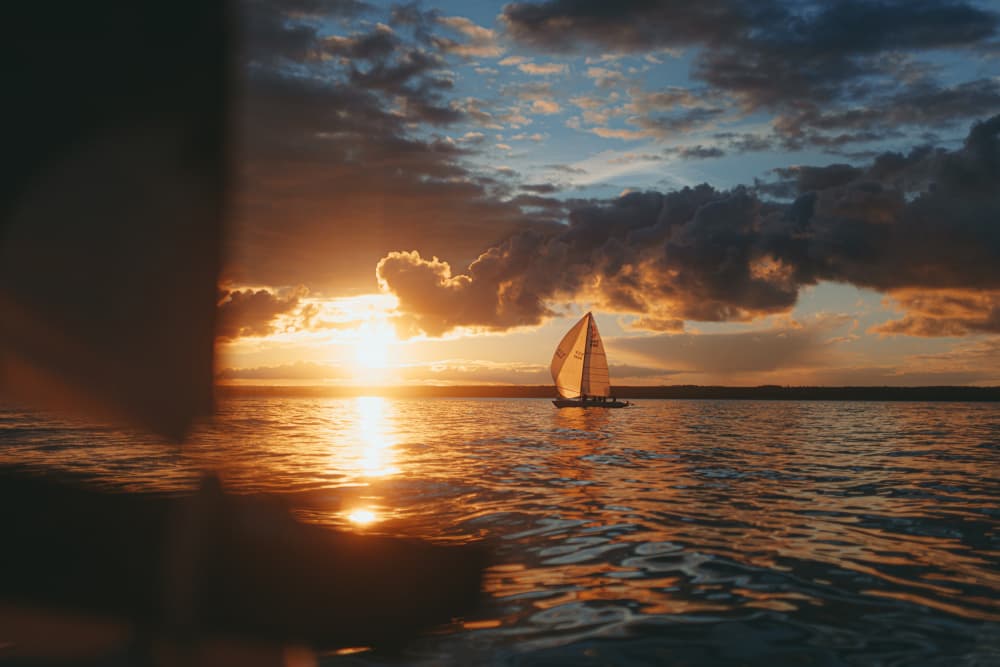 Sailboat Golden Sunset by Jana Julian — canvas wall art