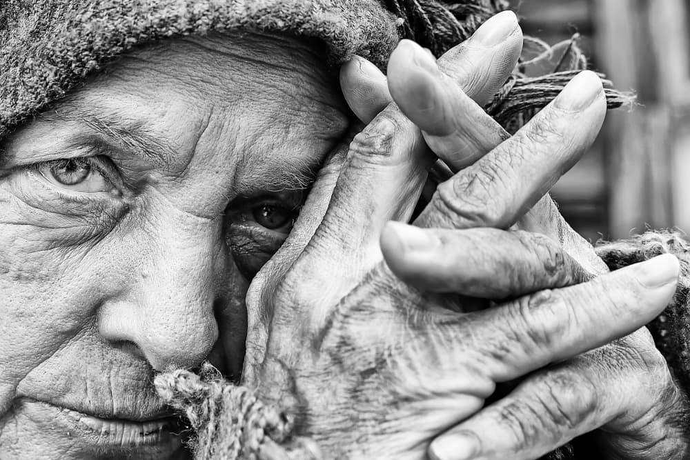 Aged Face and Hands by Josefina Melo — canvas wall art