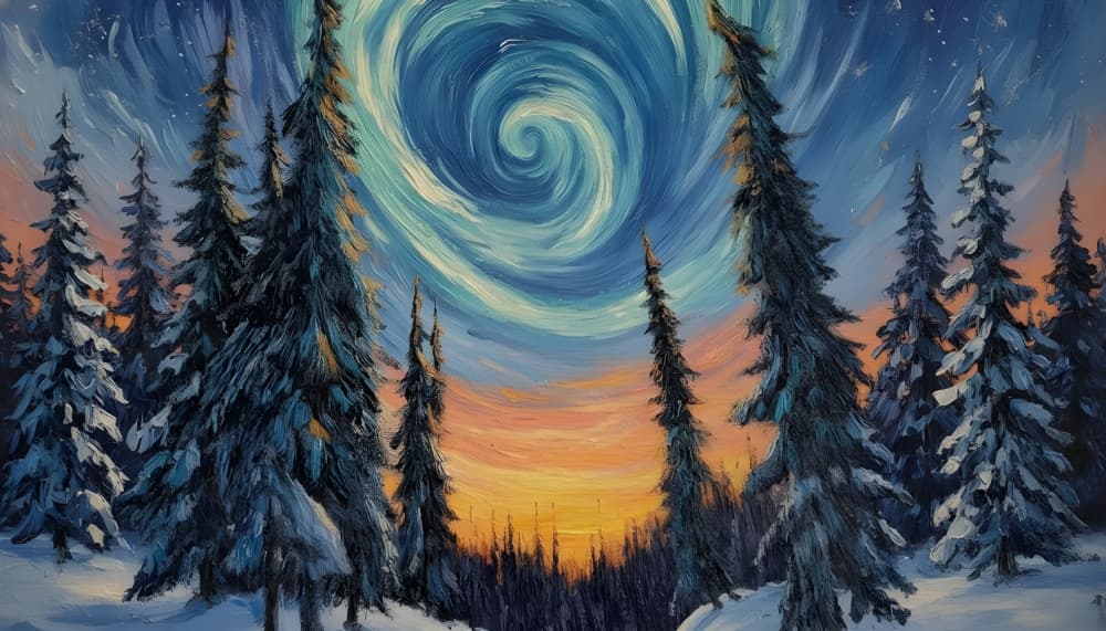 Swirling Winter Forest Sky by HUGO — canvas wall art