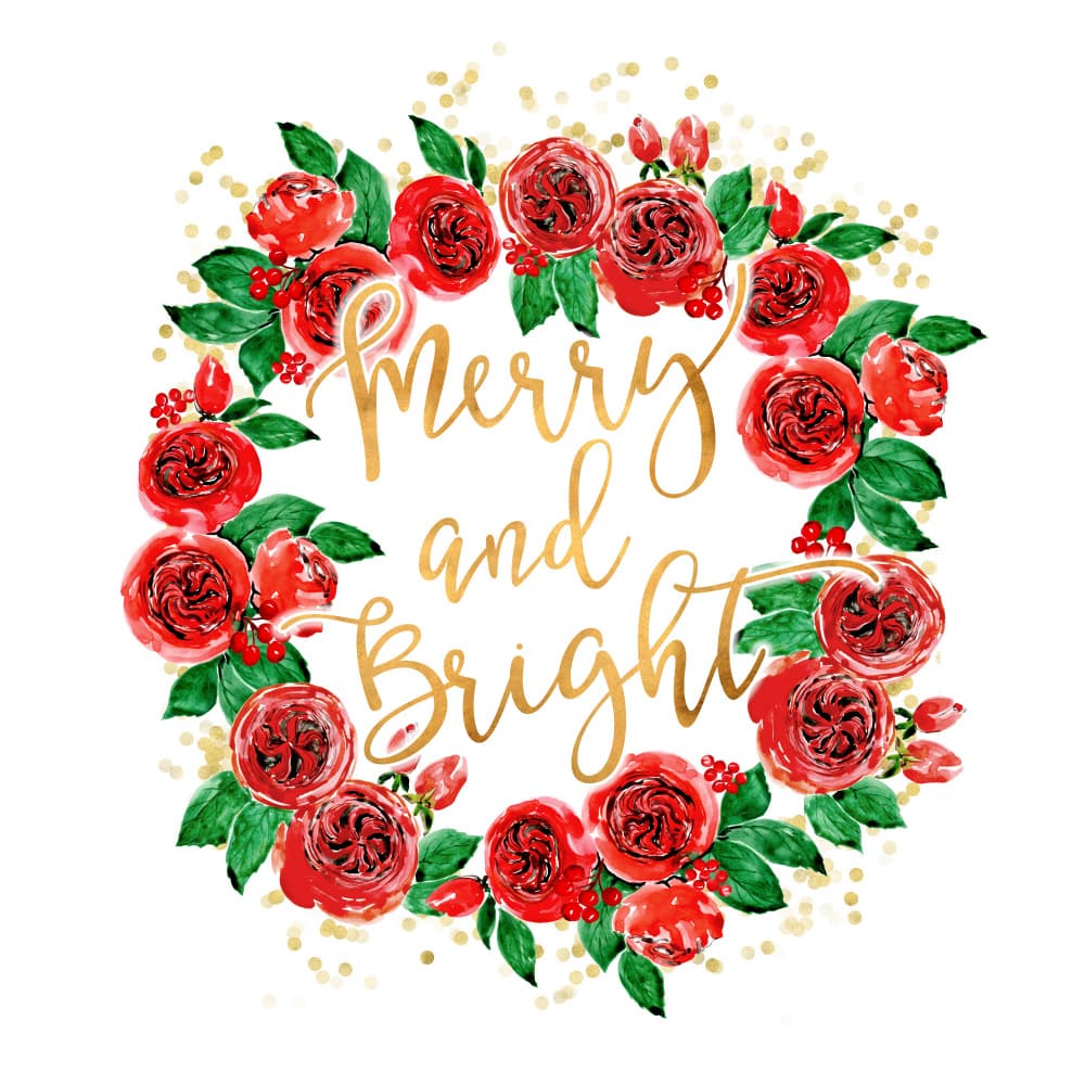 Merry Bright Floral Wreath by Rosana Laiz Blursbyai — canvas wall art