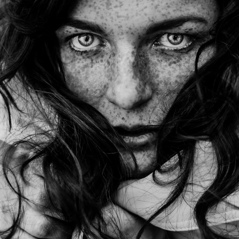Intense Freckled Gaze by Barbora Biňovcová — canvas wall art