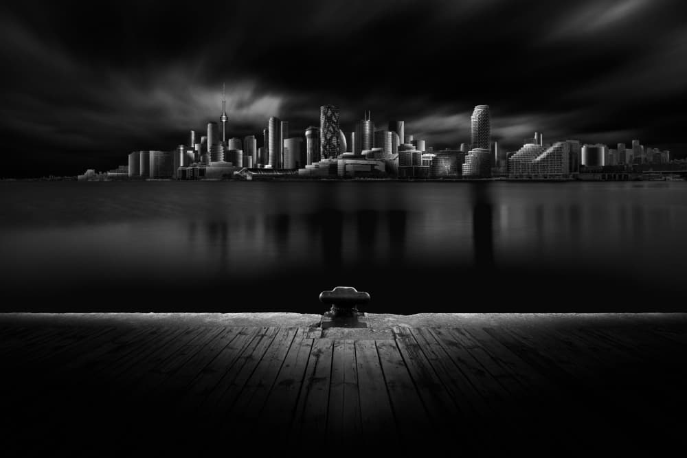 Moody City Reflections by Steven Zhou — canvas wall art