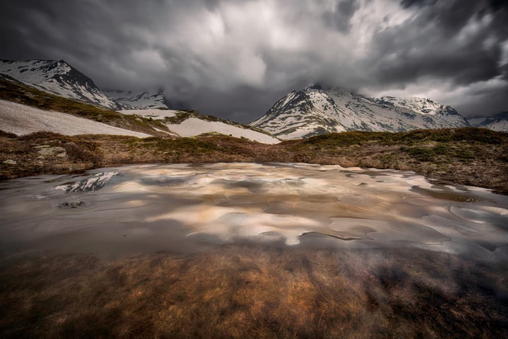 Moody Mountain Reflection by Paolo Bolla — canvas wall art