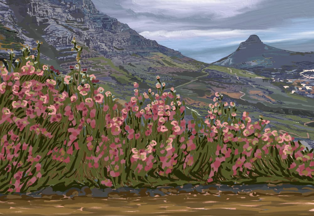 Pink Flowers Mountain Vista by Jenna Alheit — canvas wall art
