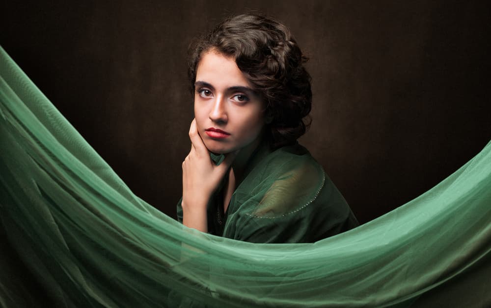 Elegant Gaze Green Fabric by Mehdi Mokhtari — canvas wall art