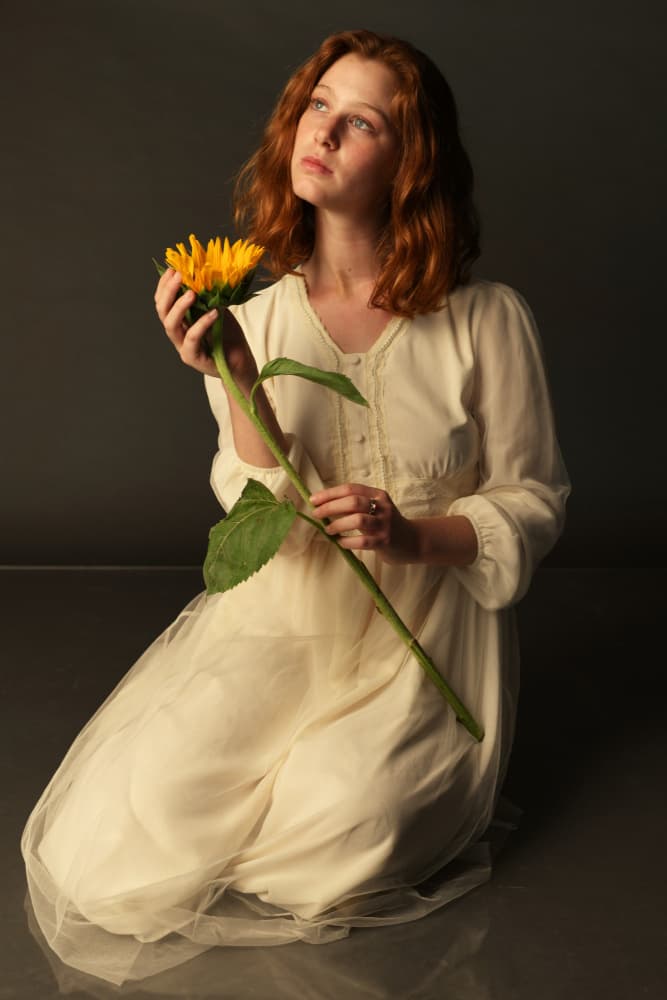 Redhead And Sunflower by Yoram GIL — canvas wall art