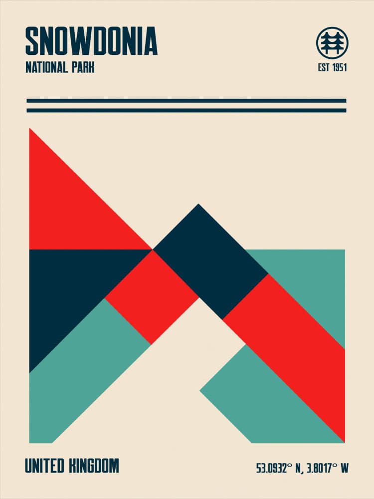 Geometric Snowdonia Peaks by Retrodrome — canvas wall art