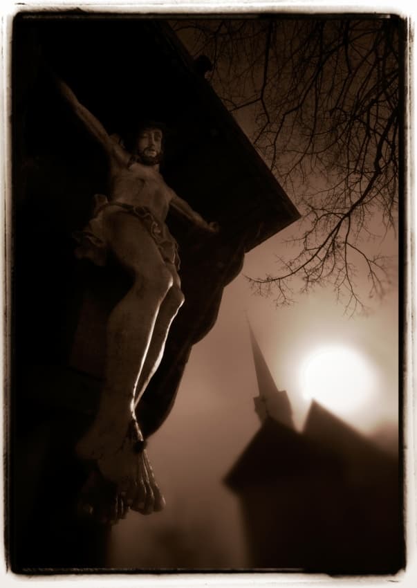 Gothic Crucifixion Moonlight by Milan Malovrh — canvas wall art