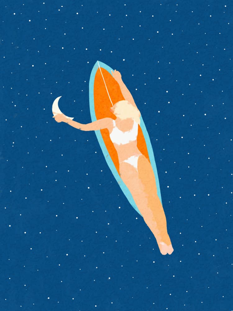 Moonlit Surfer Girl by Uma Gokhale — canvas wall art