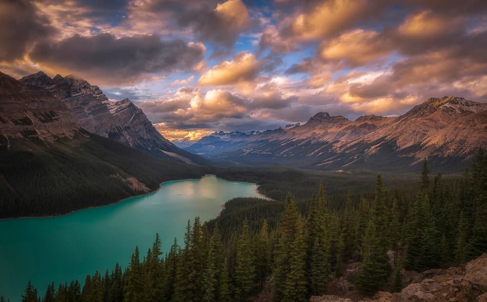 Vibrant Mountain Lake Sunset by Michael Zheng — canvas wall art