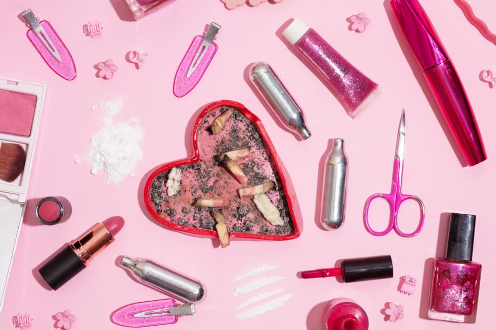 Pink Vanity Vices by Julia Ramiro — canvas wall art