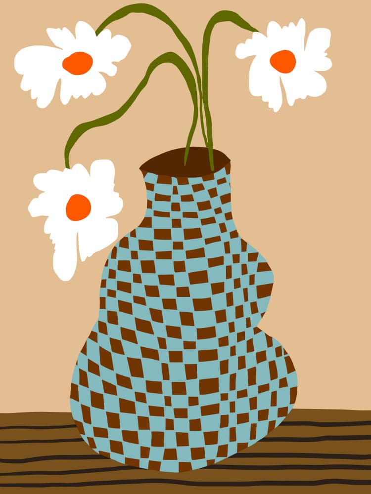 Checkered Vase with Daisies by Miho Art Studio — canvas wall art