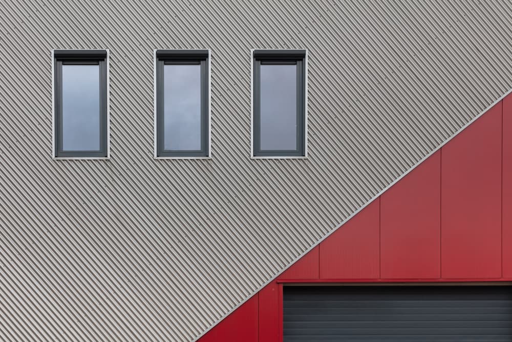 Modern Red Gray Architecture by Theo Luycx — canvas wall art