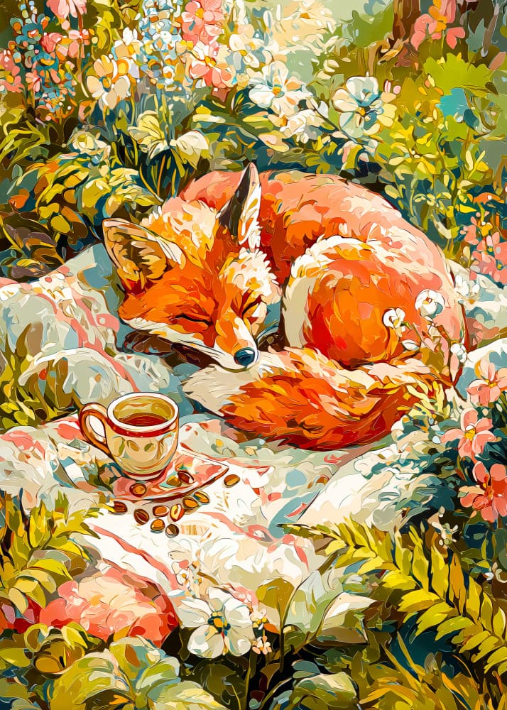 Sleeping Fox with Tea by Justyna Jaszke — canvas wall art