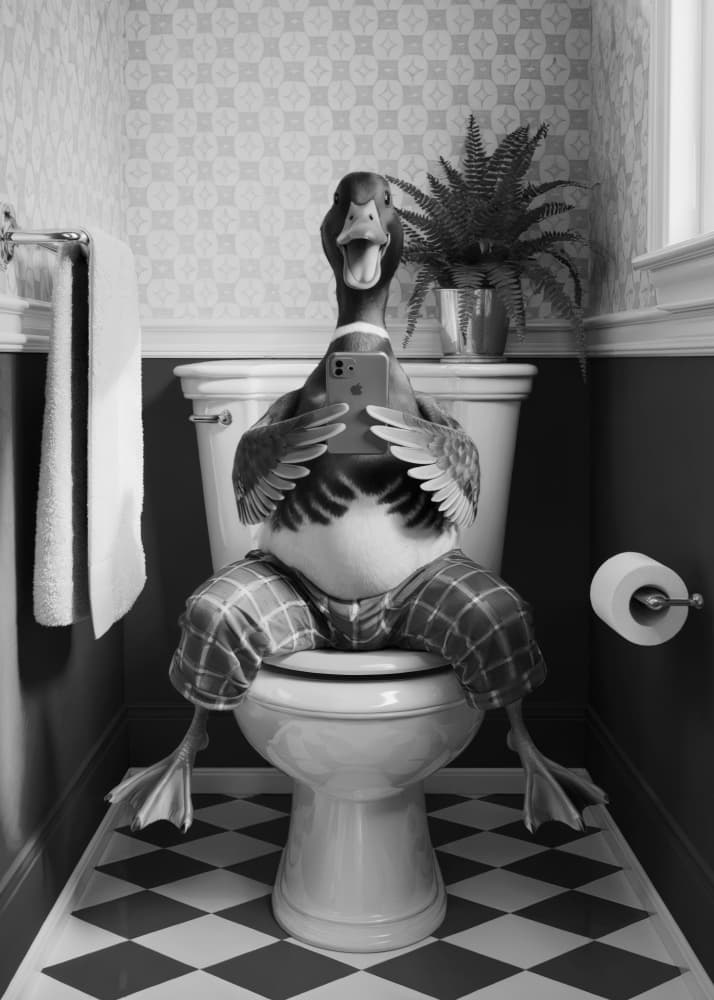 Funny Duck Bathroom Selfie by Andreas Magnusson — canvas wall art