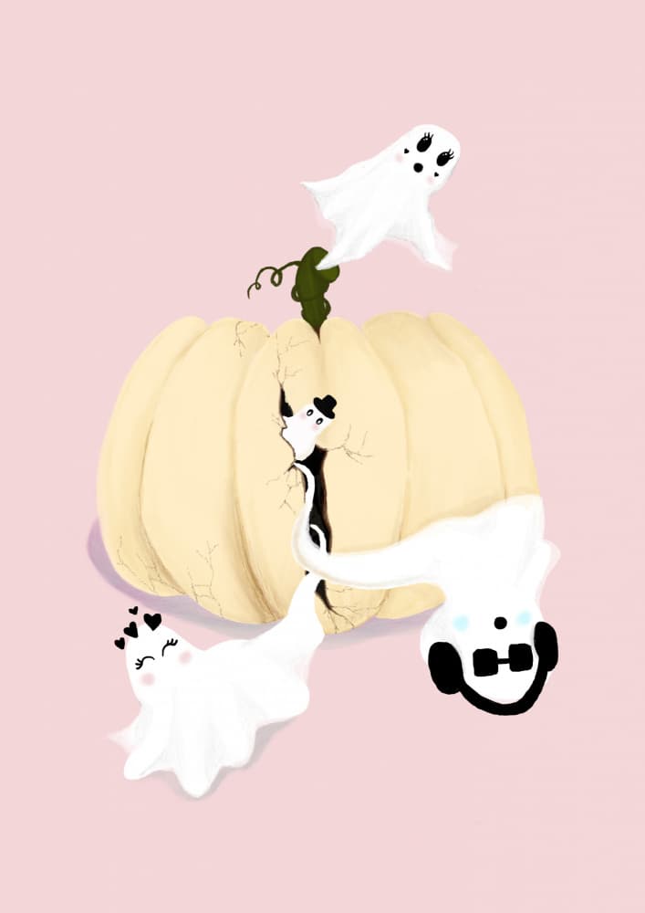 Cute Halloween Ghosts by Art by the Ocean — canvas wall art