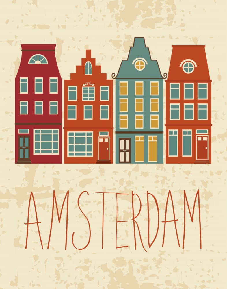 Colorful Amsterdam Buildings by Olga Galeeva — canvas wall art