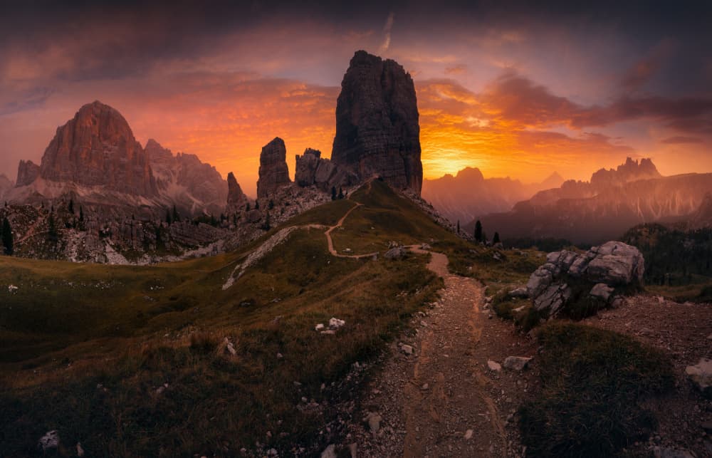 Winding Mountain Path Sunset by Karol Nienartowicz — canvas wall art