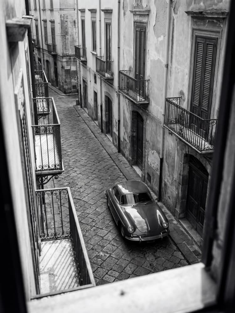 Classic Car Cobblestone Street by Andreas Magnusson — canvas wall art