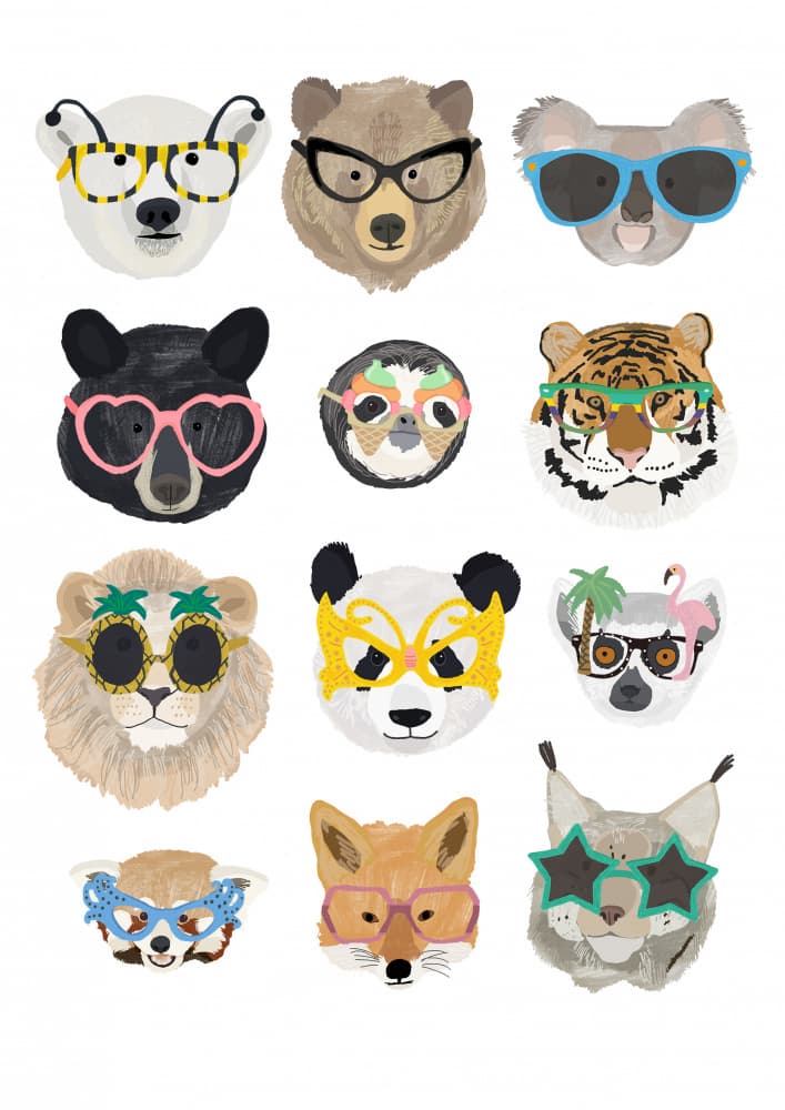 Playful Animals with Glasses by Hanna Melin — canvas wall art