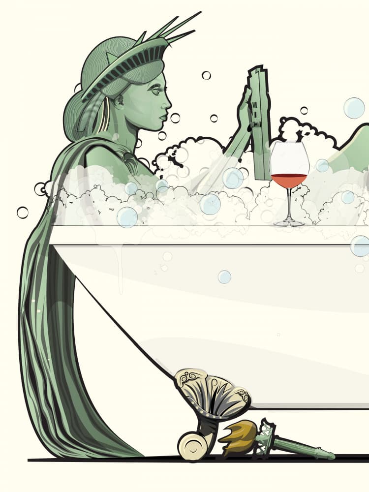 Lady Liberty's Bubble Bath by In The Washroom — canvas wall art