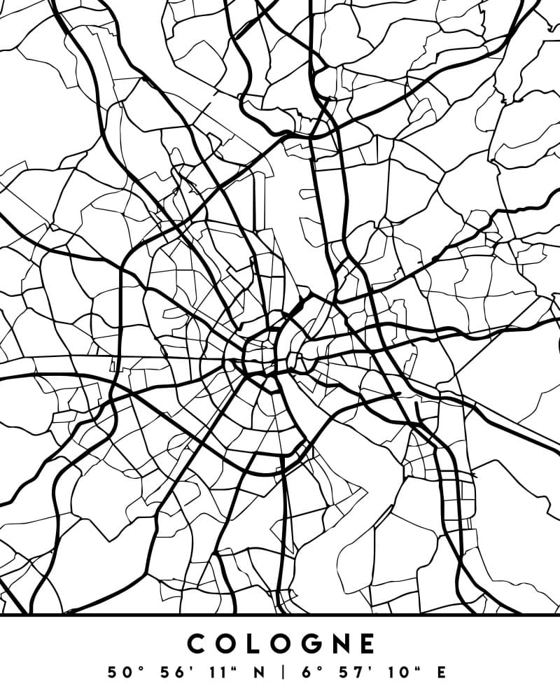 Cologne Germany Road Map by Emiliano Deificus — canvas wall art