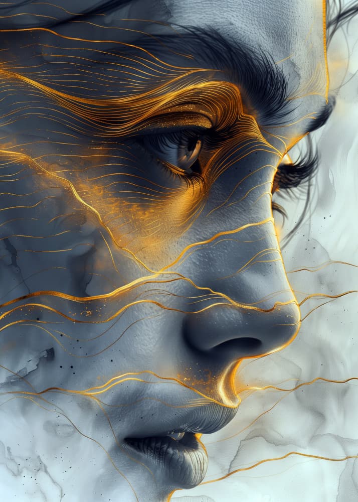 Golden Lined Profile by Justyna Jaszke — canvas wall art