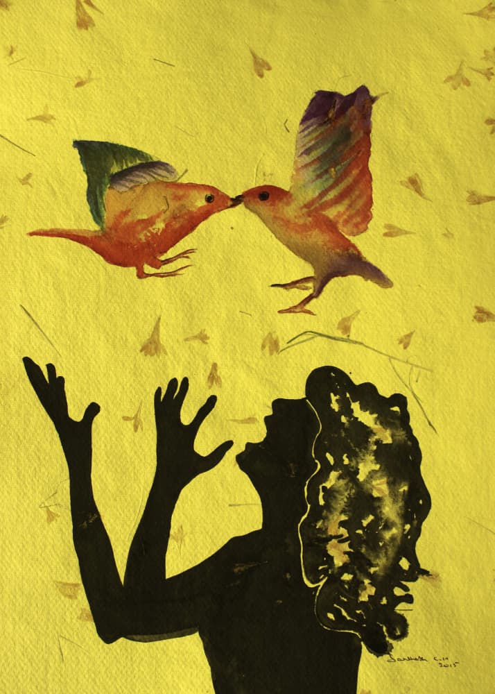 Birds and Woman's Joy by Santhosh ch — canvas wall art