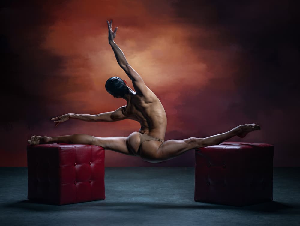 Nude Dancer Split Pose by Luc Stalmans — canvas wall art