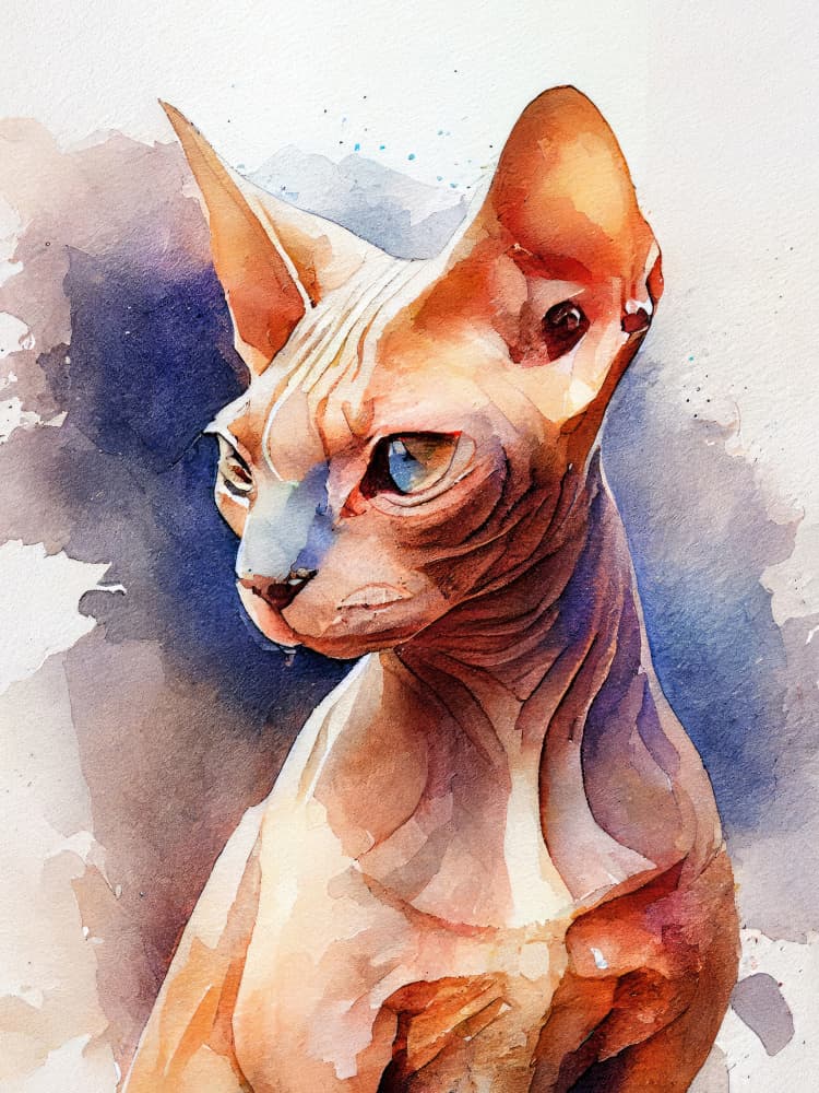 Watercolor Sphynx Cat by Justyna Jaszke — canvas wall art
