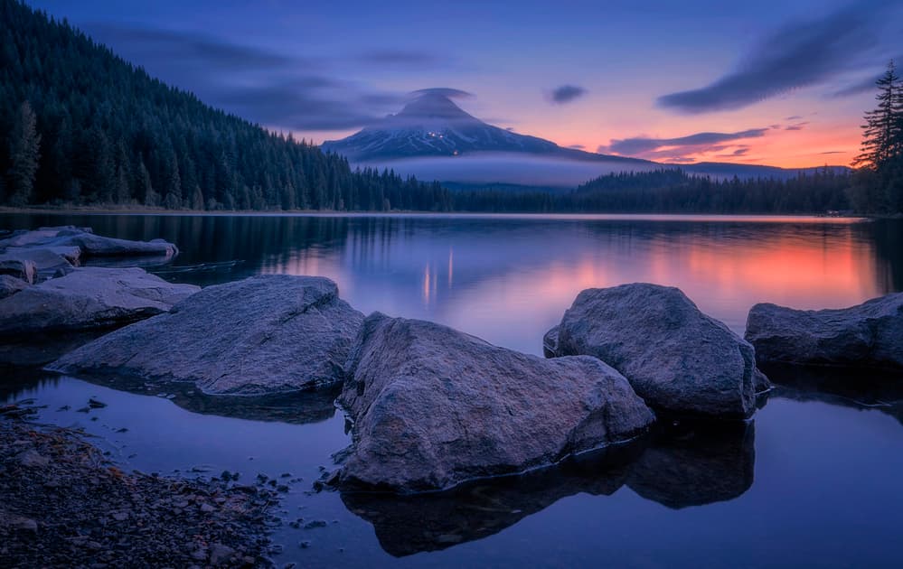 Twilight Mountain Lake Reflection by Lydia Jacobs — canvas wall art