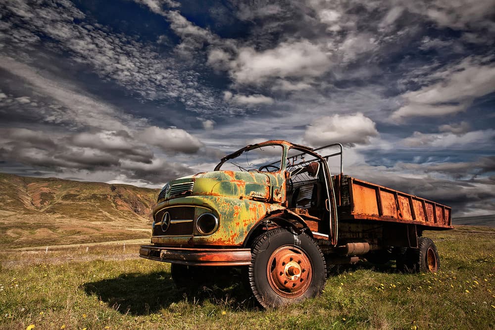 Old Truck Dramatic Sky by Þorsteinn H. Ingibergsson — canvas wall art