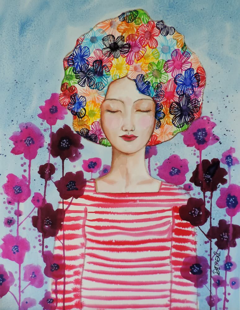 Colorful Flower Hair by Sylvie Demers — canvas wall art