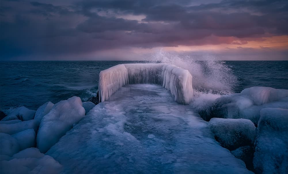 Icy Pier Winter Waves by Ben.C.L — canvas wall art