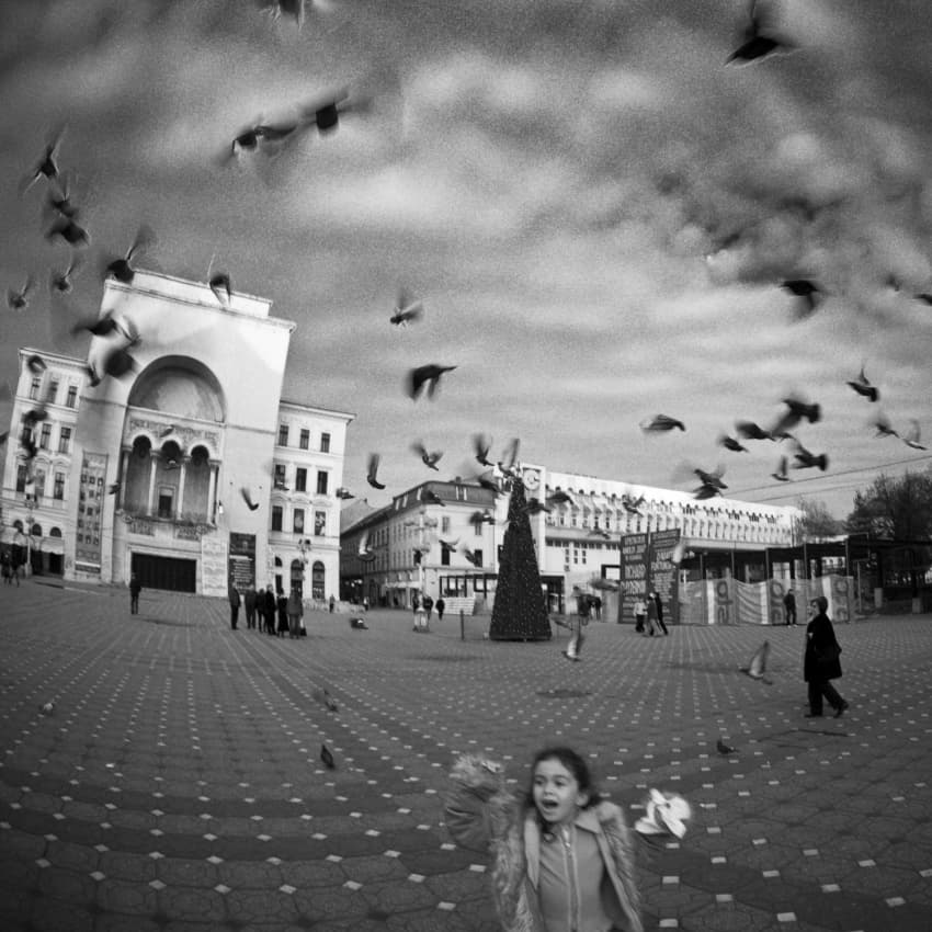 Girl and Flying Birds by Codrin Lupei — canvas wall art