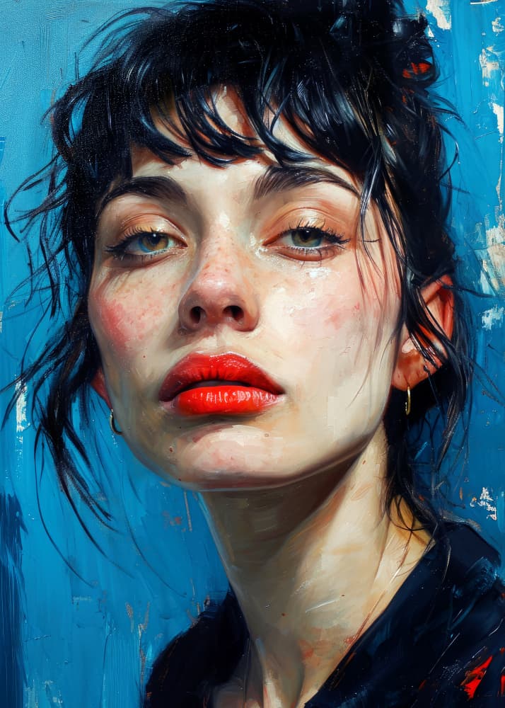 Vivid Red Lips Woman by Justyna Jaszke — canvas wall art