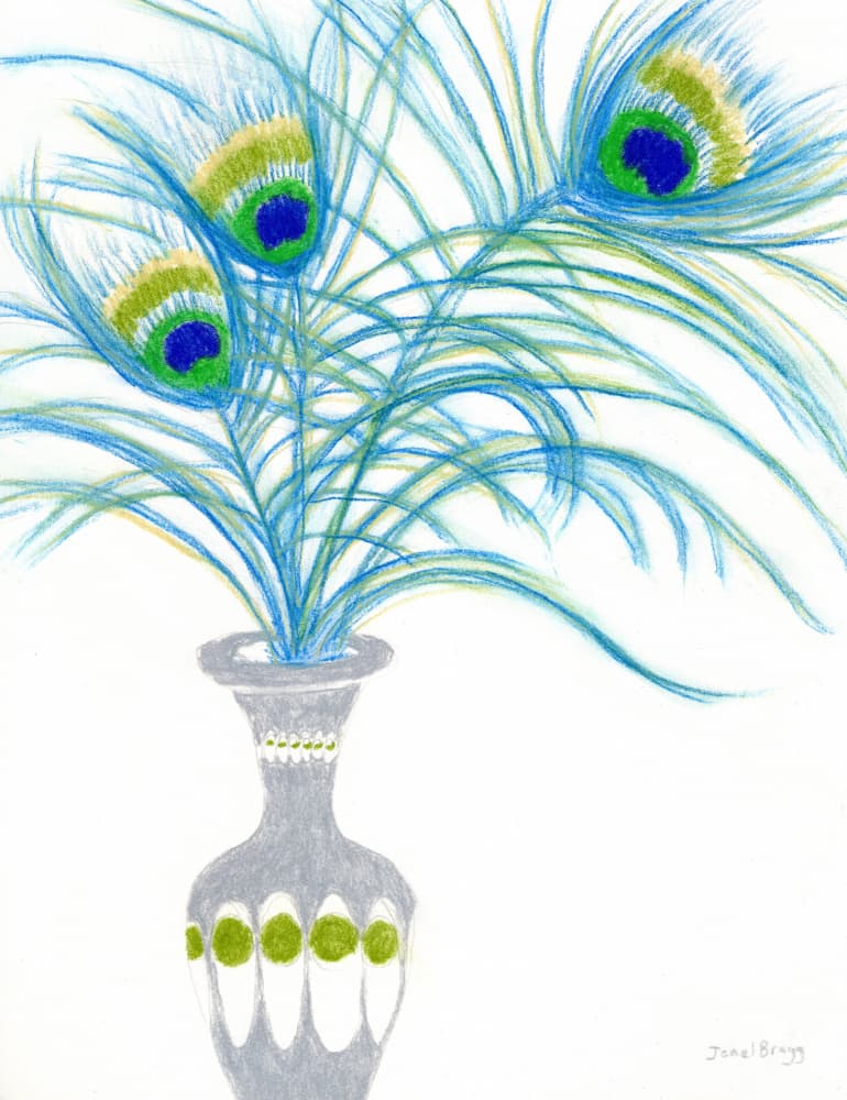 Peacock Feathers In Vase by Janel Bragg — canvas wall art