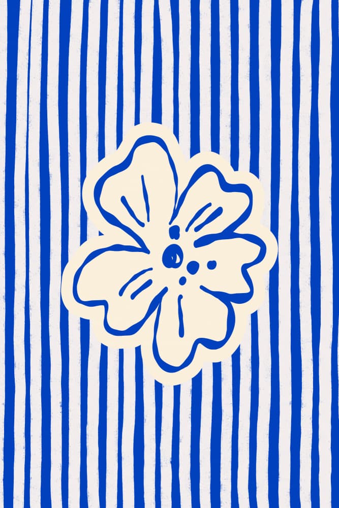 Classic Blue Striped Flower by Treechild — canvas wall art