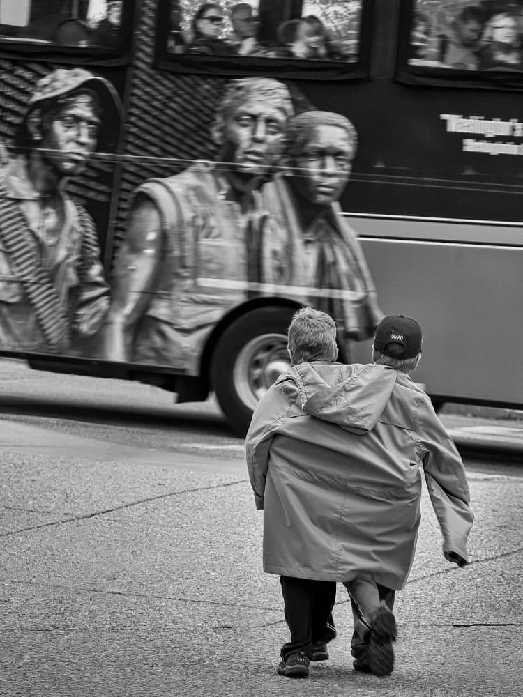 Urban Companions Walking by Xiaohong Zhang — canvas wall art