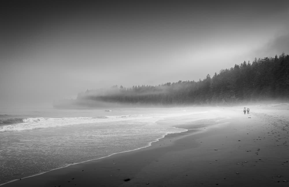 Misty Beach Walk by Bing Li — canvas wall art