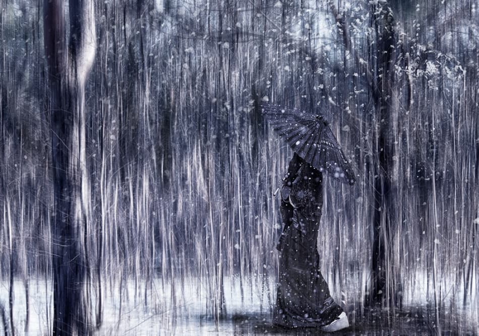 Snowy Kimono Walk by Svetlana Melik-Nubarova — canvas wall art