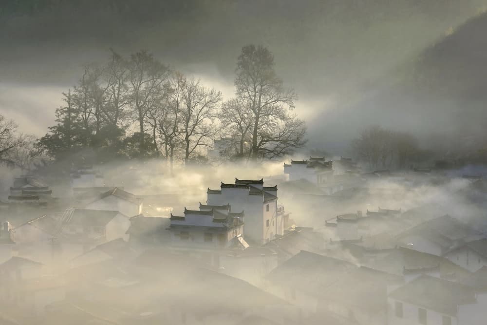 Misty Village Morning by Raymond Ren Rong Liu — canvas wall art